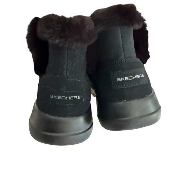 Skechers Womens On The Go Black Suede Pull On Winter Ankle Boots Faux Fur Size 7 - Picture 7 of 12